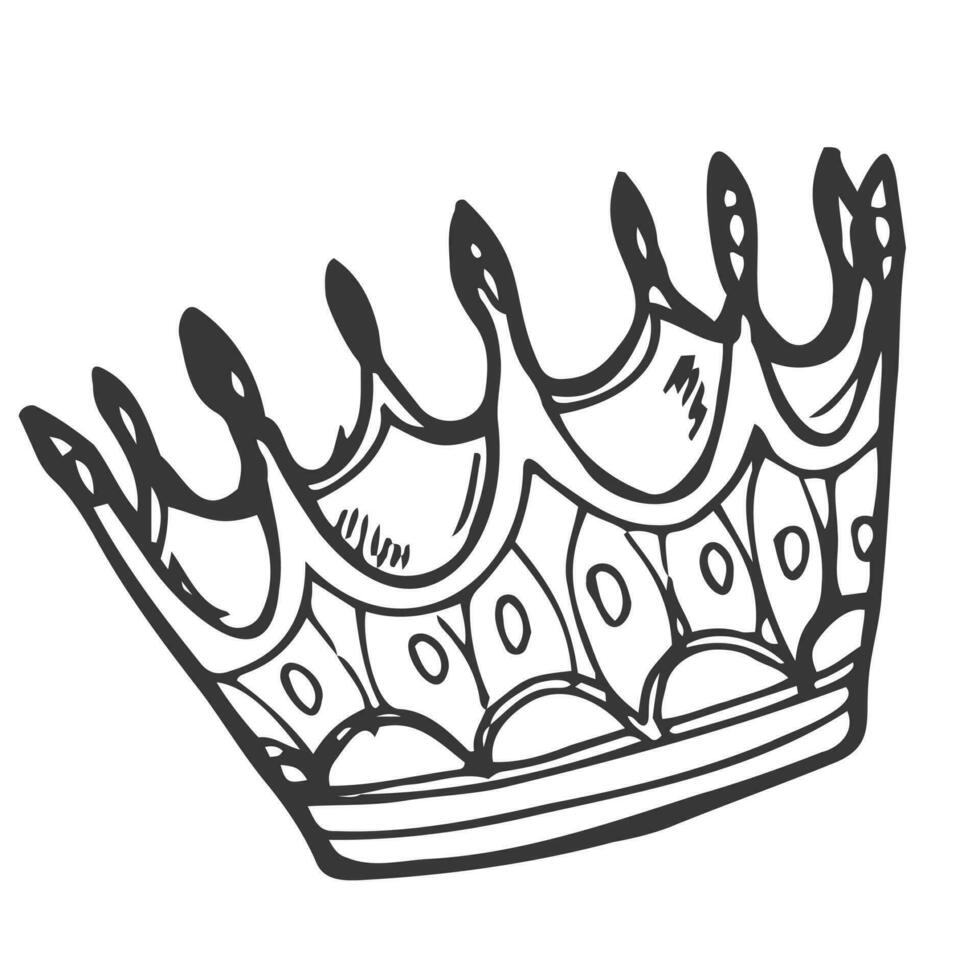 Doodle Crown Icon. Hand drawn Gorgeus Jewel King Crown. History and Medieval concept vector