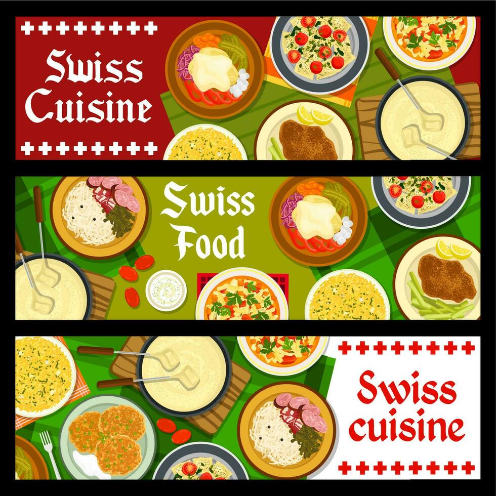 suizo cocina restaurante menú platos vector bandera
