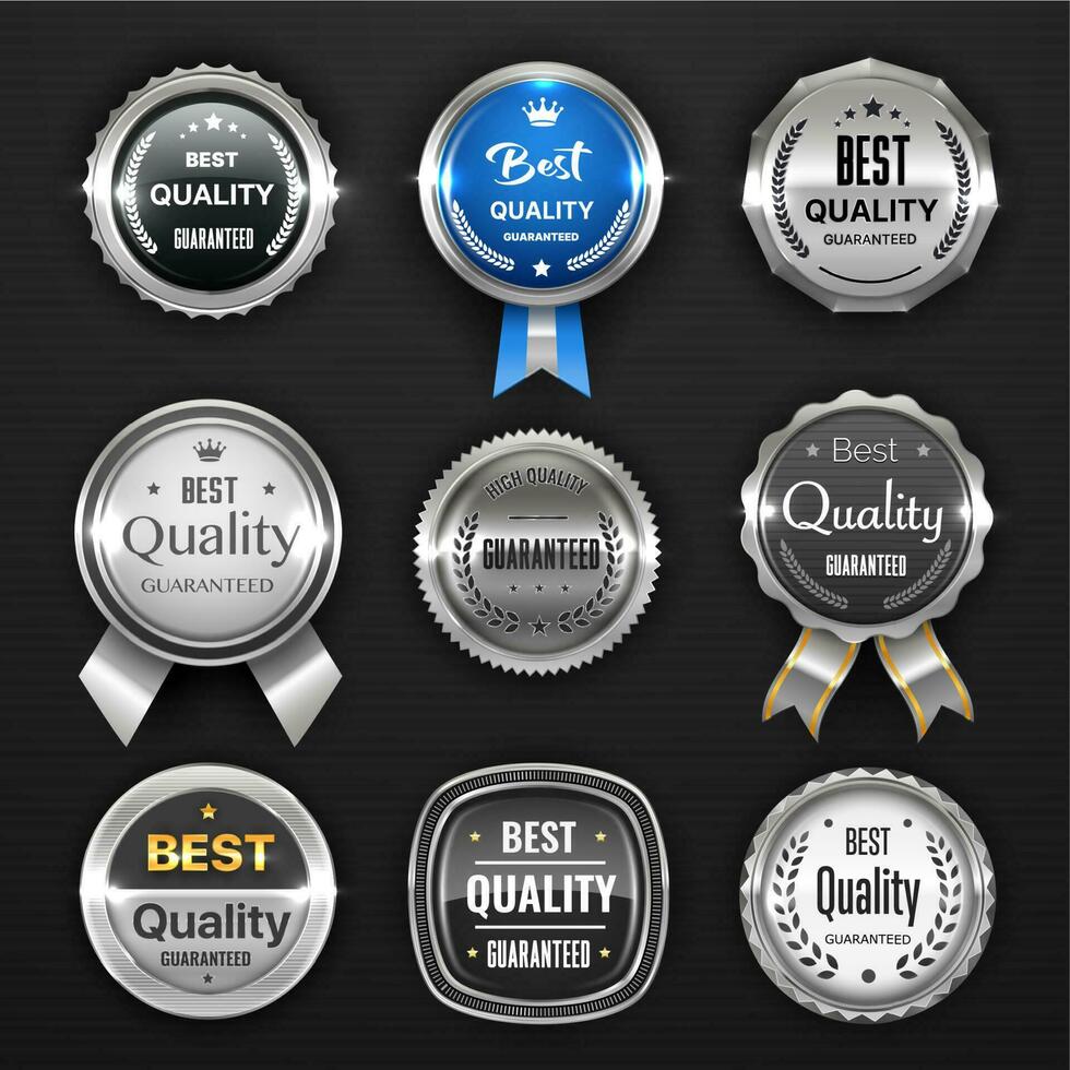 Silver seal, medal, award, mark, badge and labels vector