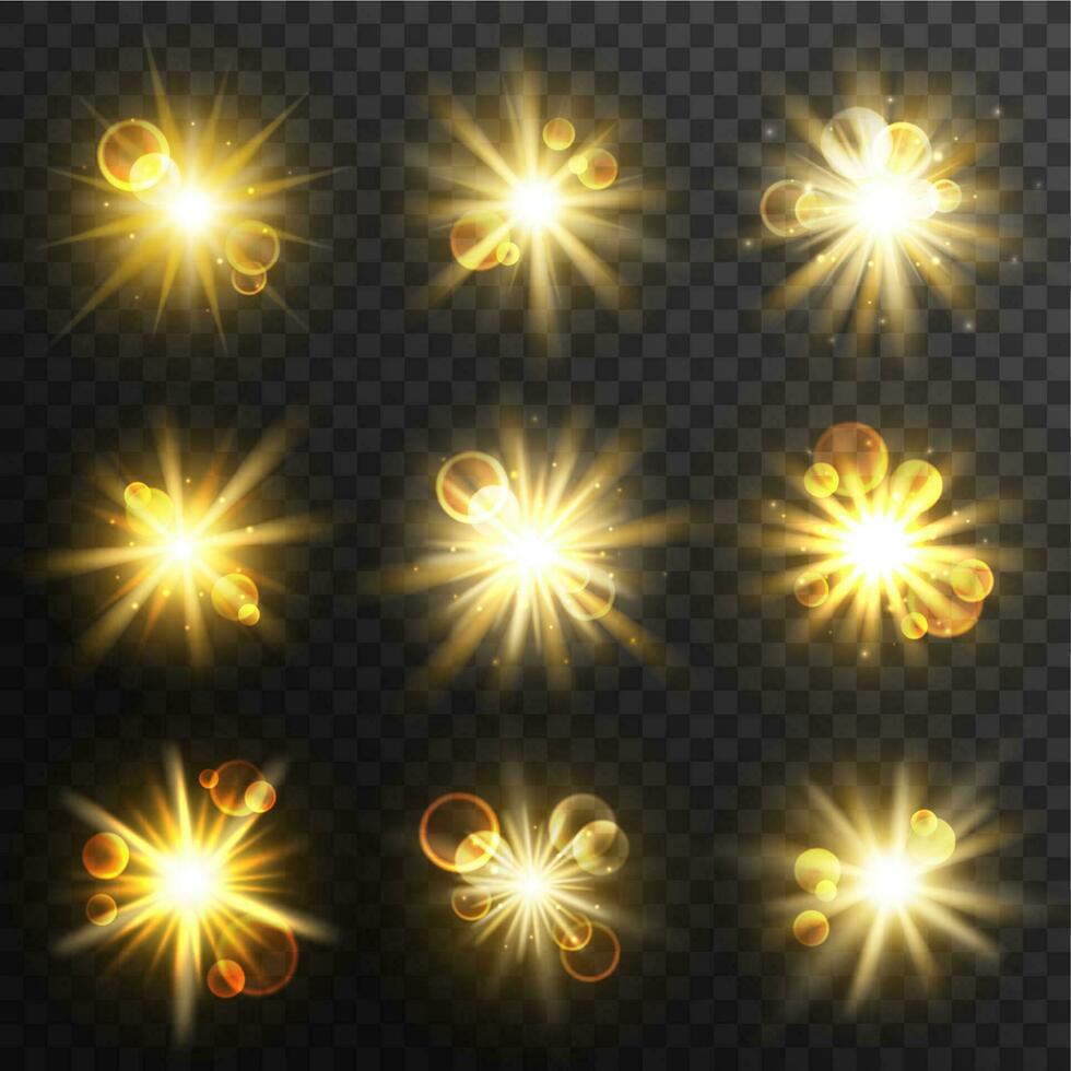 Sun light, burst and explosion, golden glow, flash vector