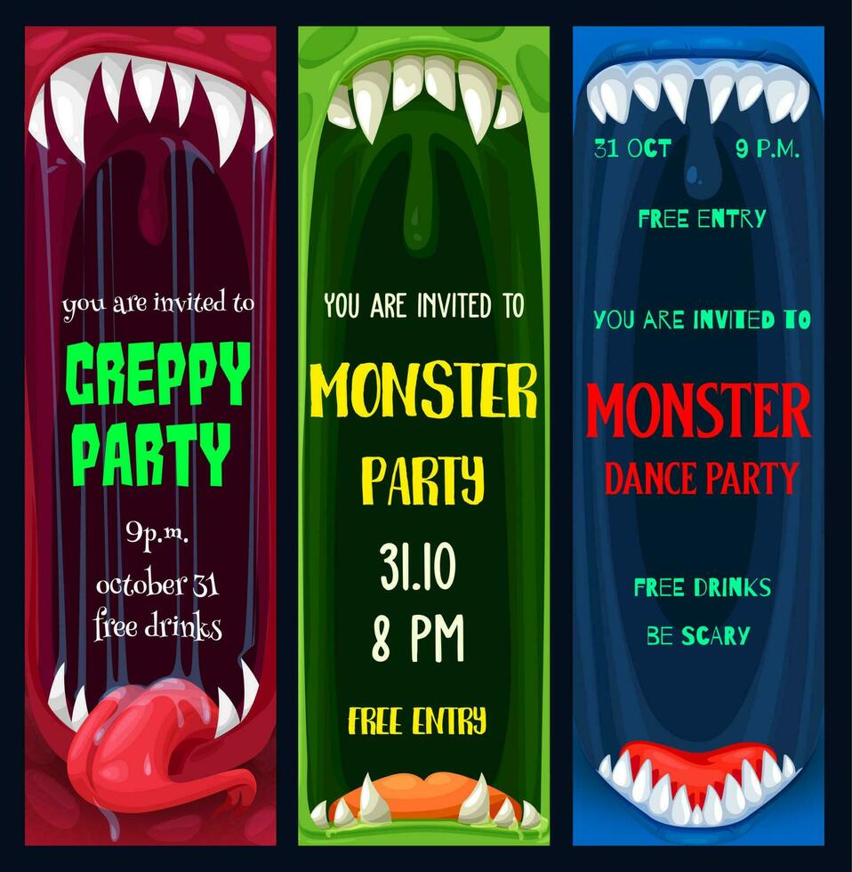 Halloween dance and creepy monsters party posters vector