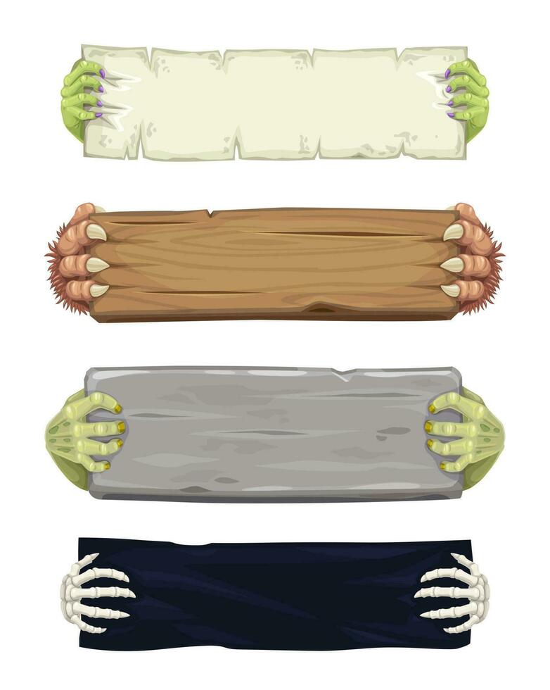 Halloween cartoon banners with monsters hands vector