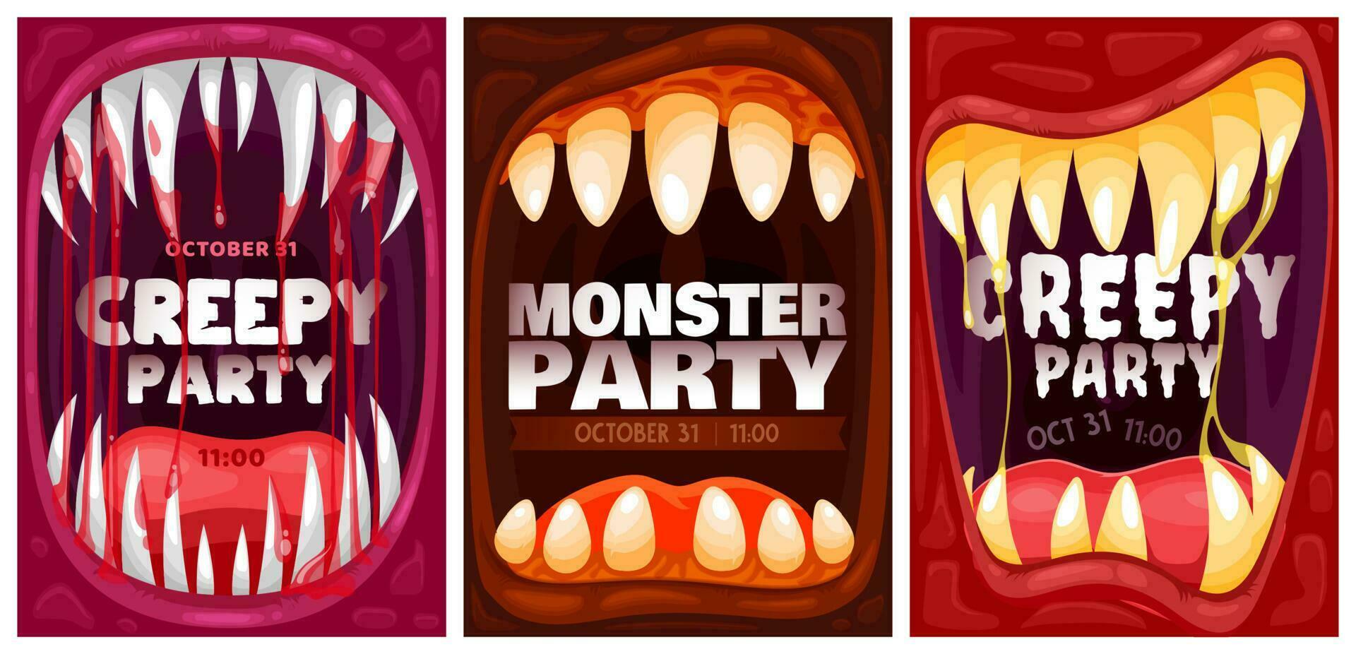 Víspera de Todos los Santos fiesta póster monstruo vampiro sangre dientes vector