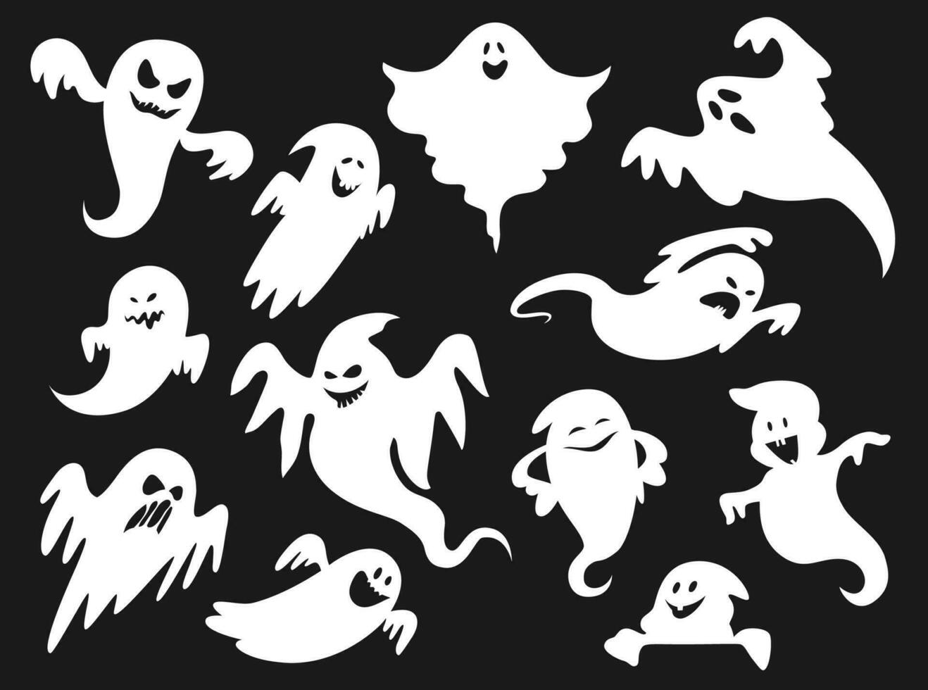 Halloween cartoon spooky scary ghost, spirit ghoul vector