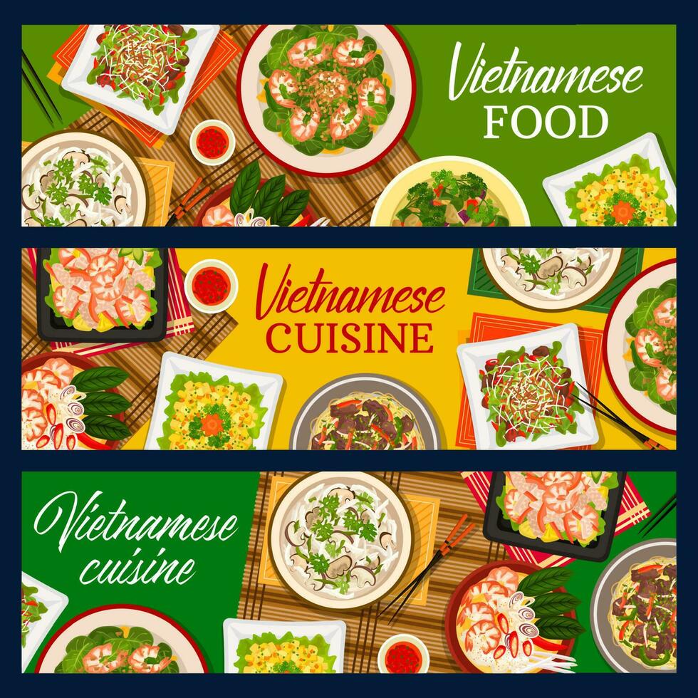 vietnamita alimento, Vietnam cocina vector pancartas