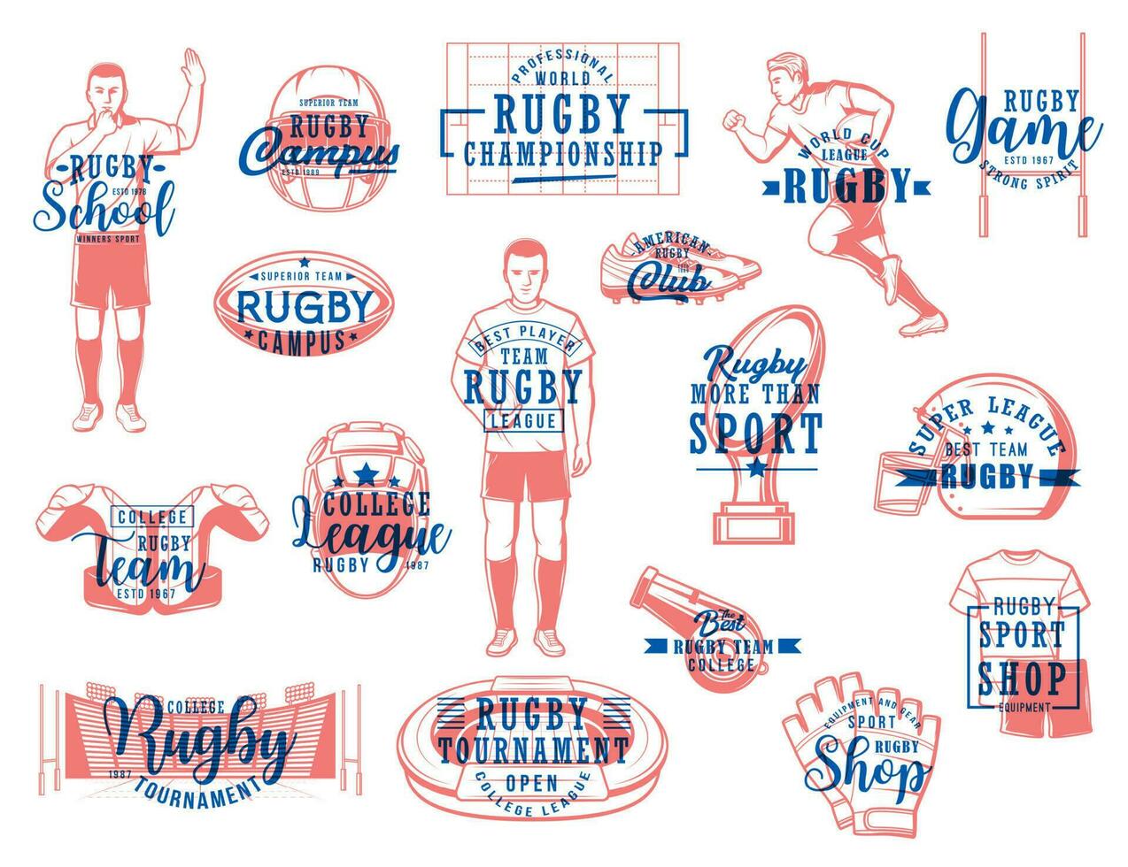 Rugby sport vector icons. American football game