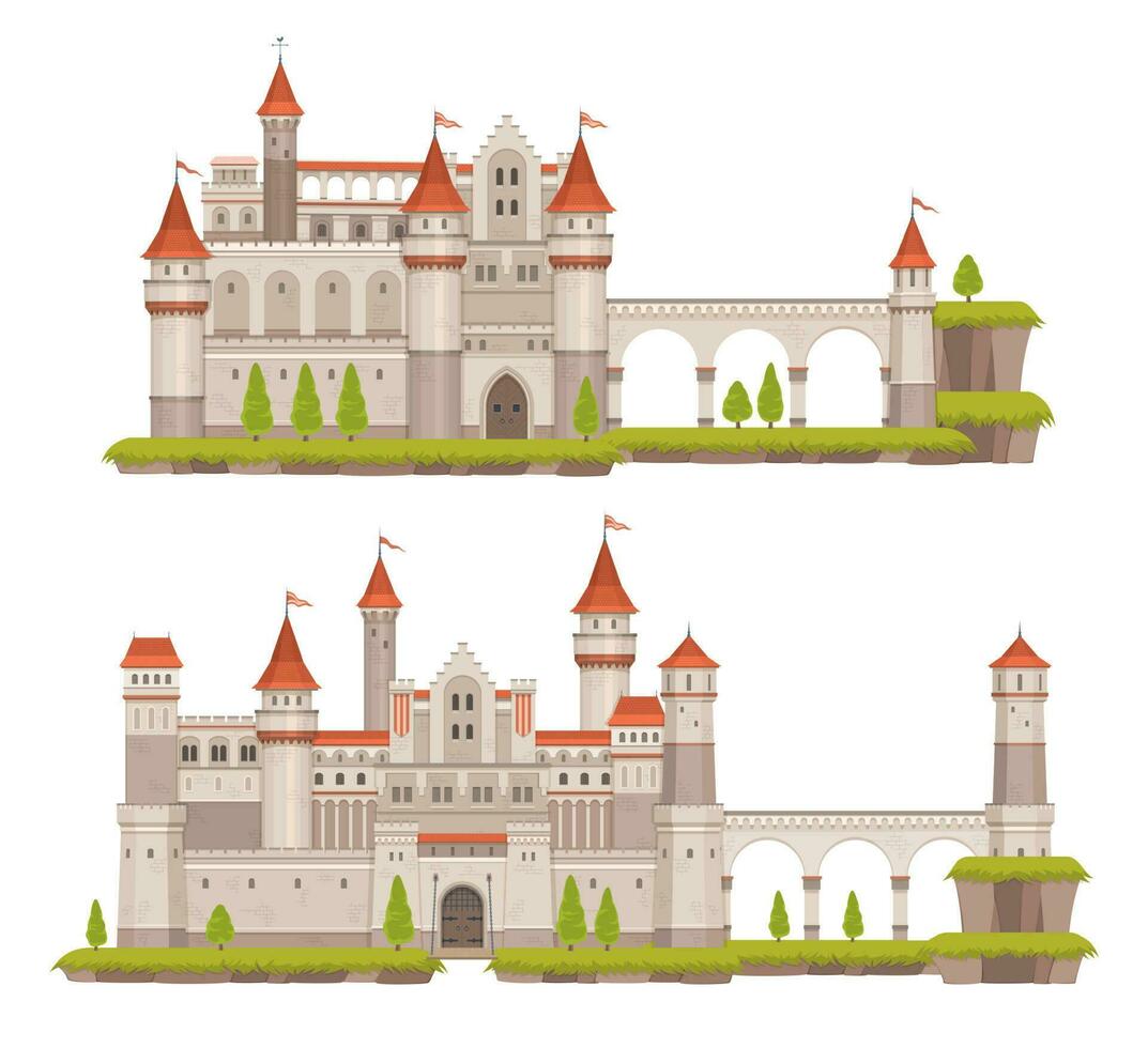 dibujos animados medieval cuento de hadas castillo con torres vector