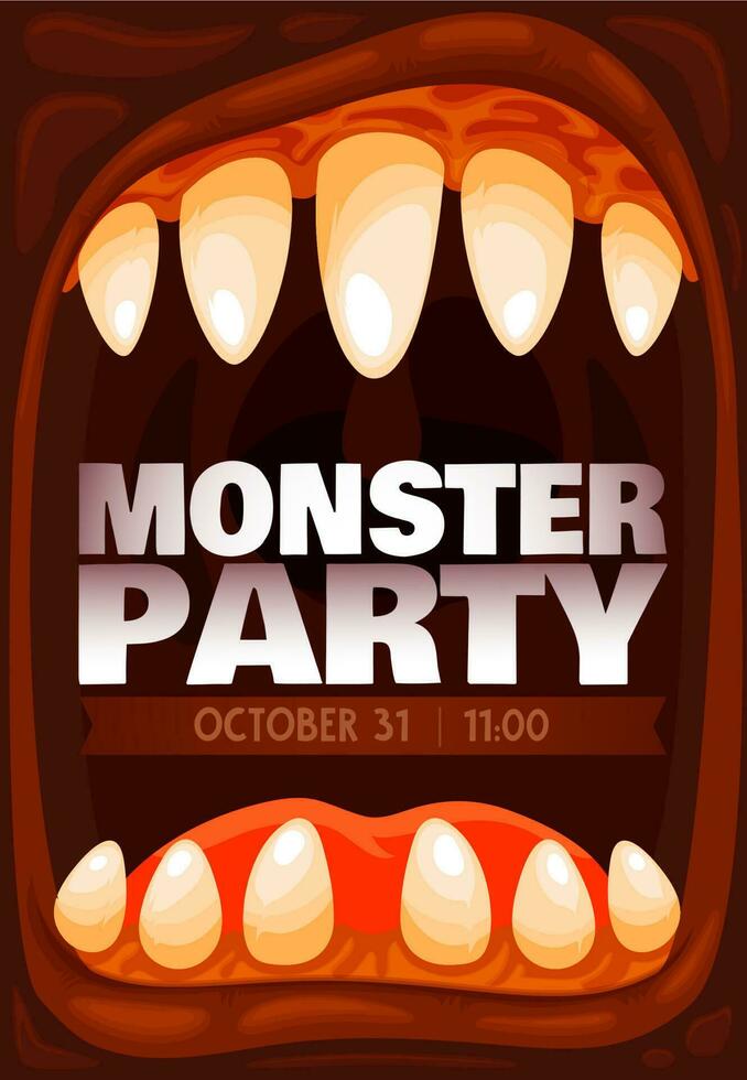 Monster party invitation, Halloween zombie mouth vector