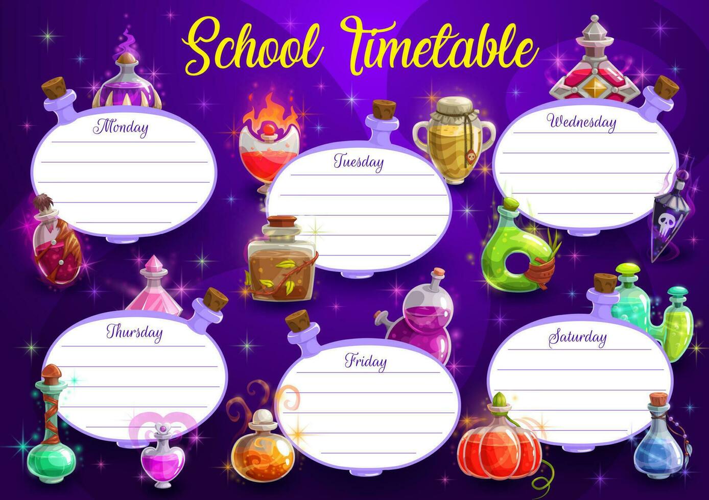 School timetable or education schedule with potion vector