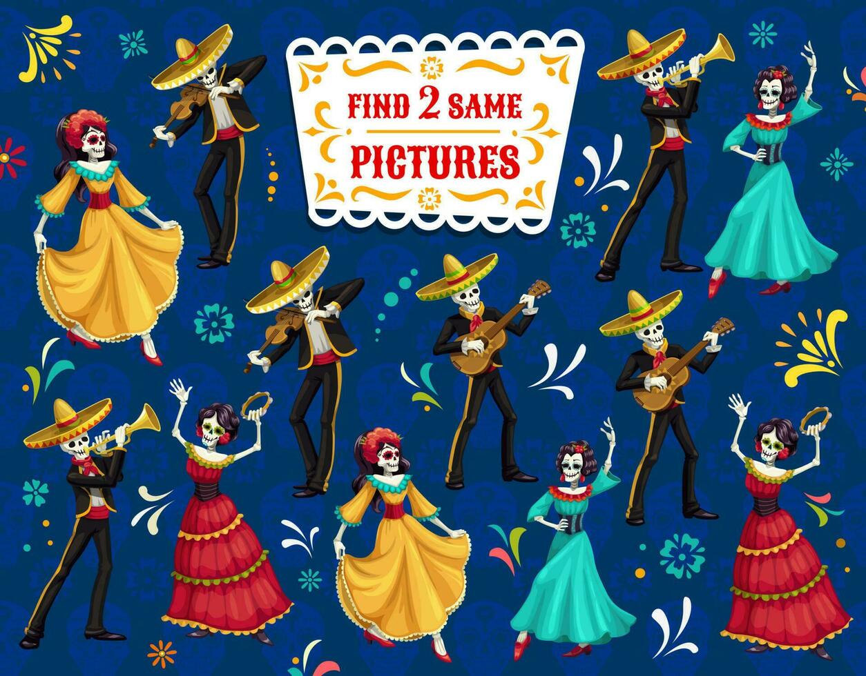 Find two same dia de los muertos dead characters vector