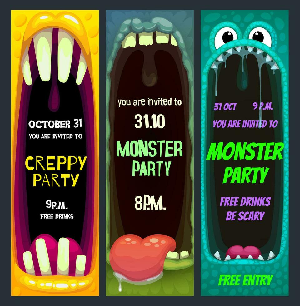 Halloween party invitation with open monster mouth vector