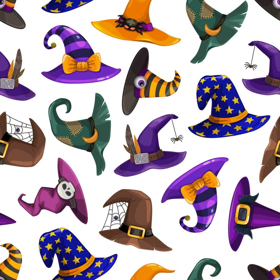 Cartoon wizard and witch hats seamless pattern vector