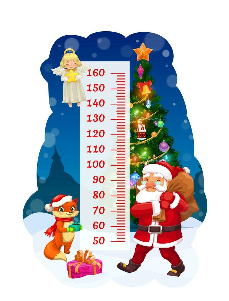 Kids height chart, Santa with bag growth meter vector