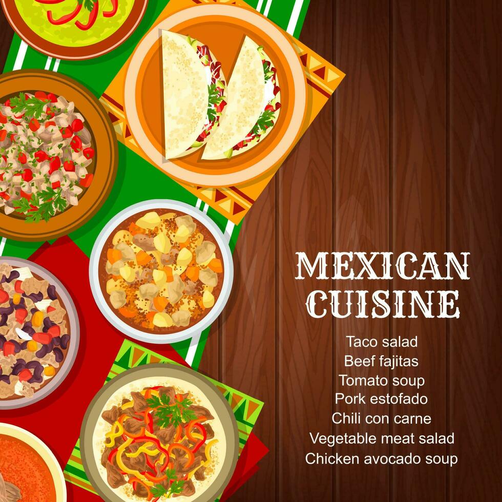 mexicano alimento, restaurante cocina platos menú cubrir vector