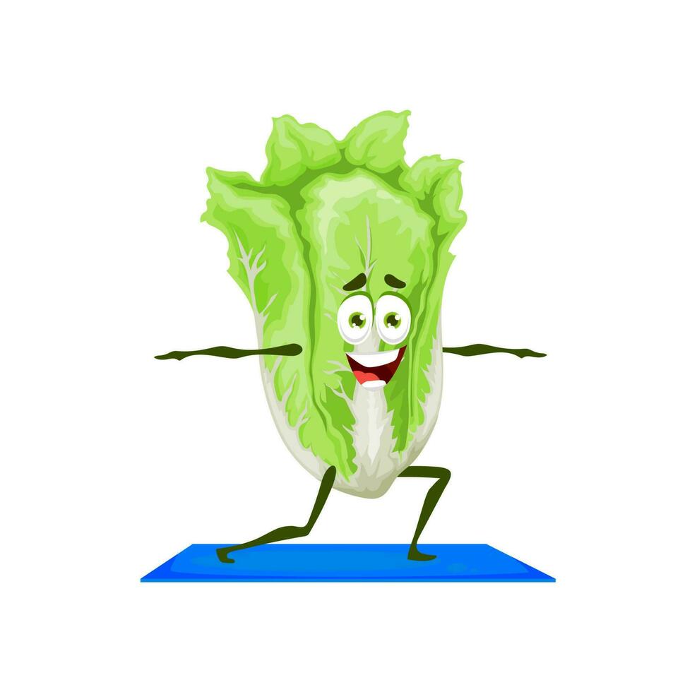 Cos lettuce peking cabbage cartoon character yoga vector