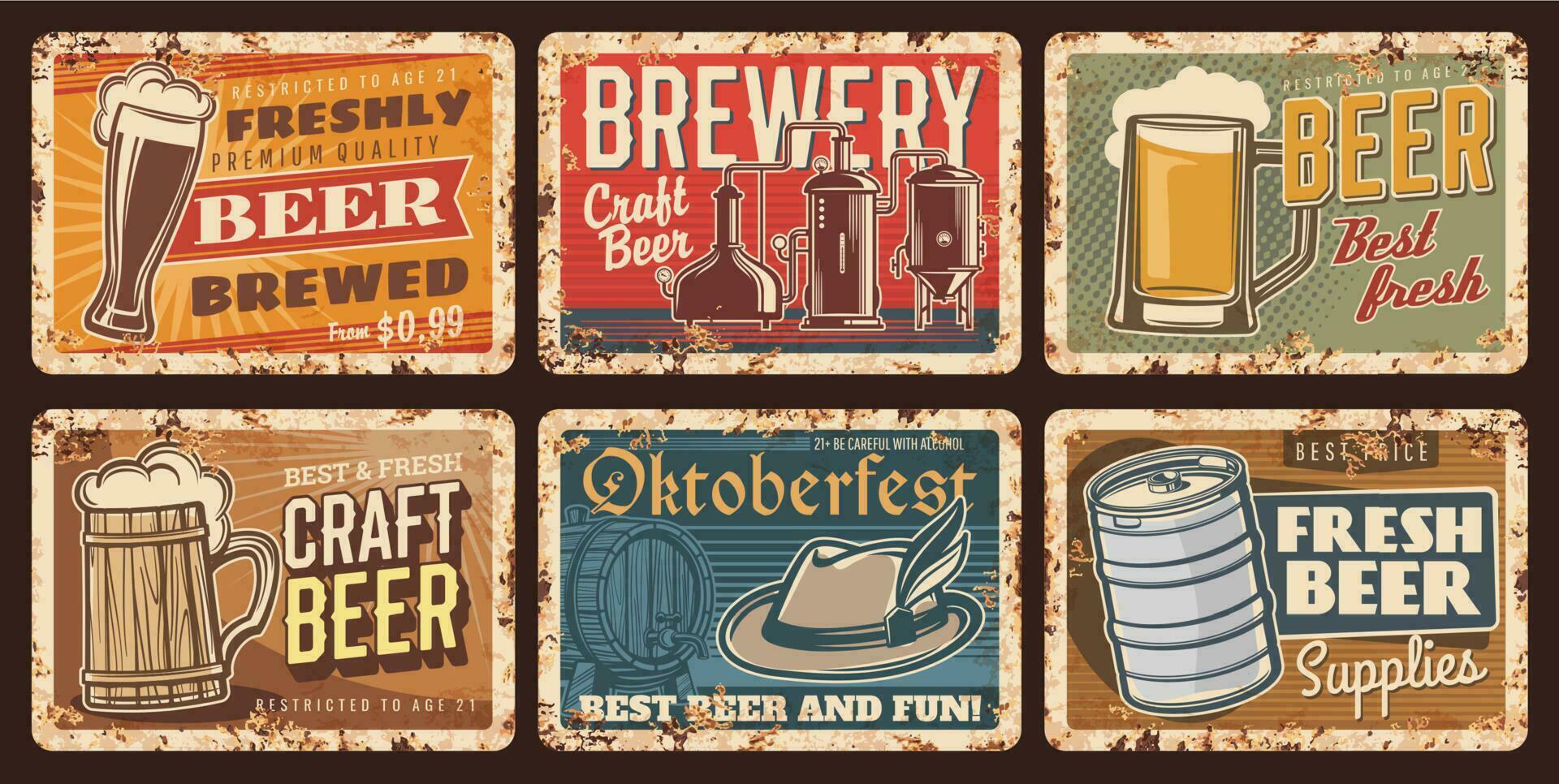 Craft beer and brewery vintage plates, tin signs vector