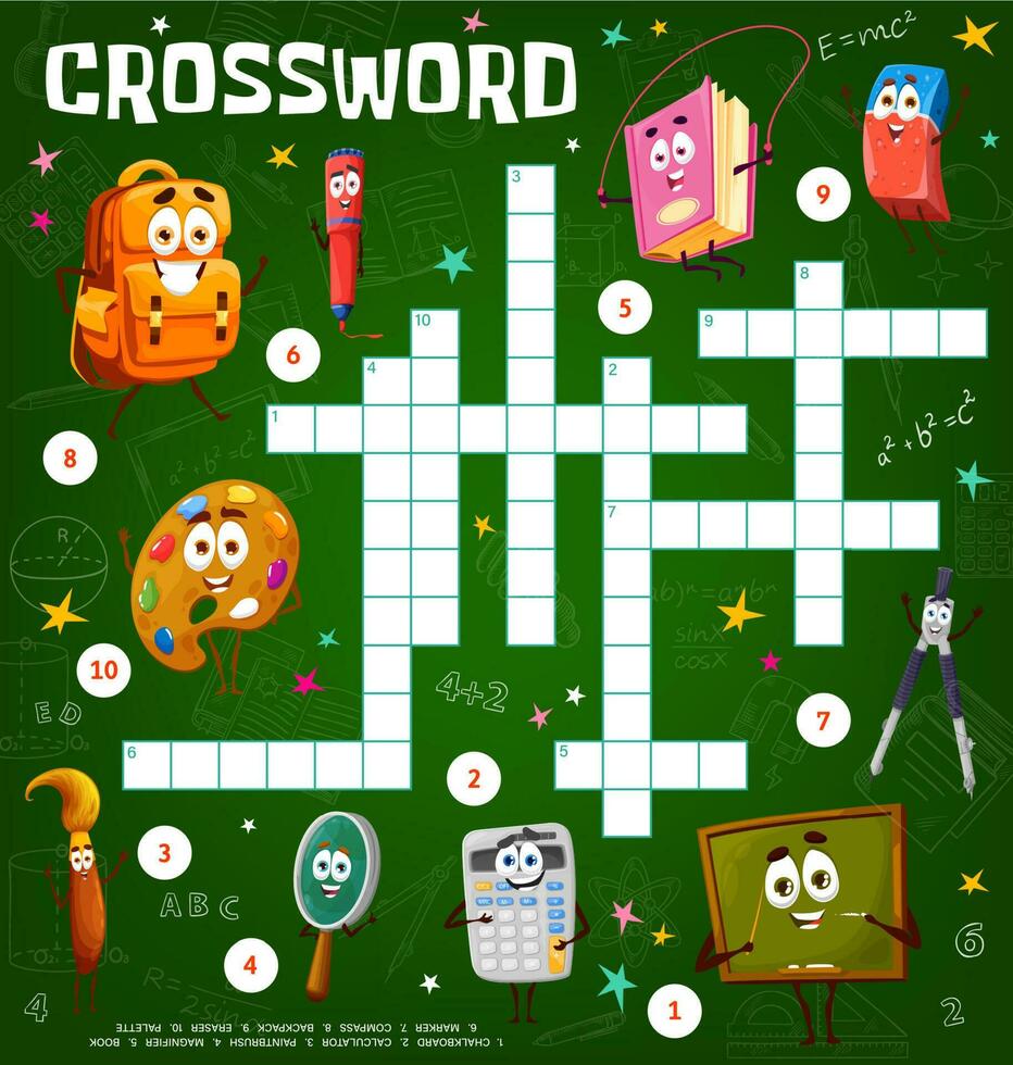 Crossword puzzle game with school characters vector