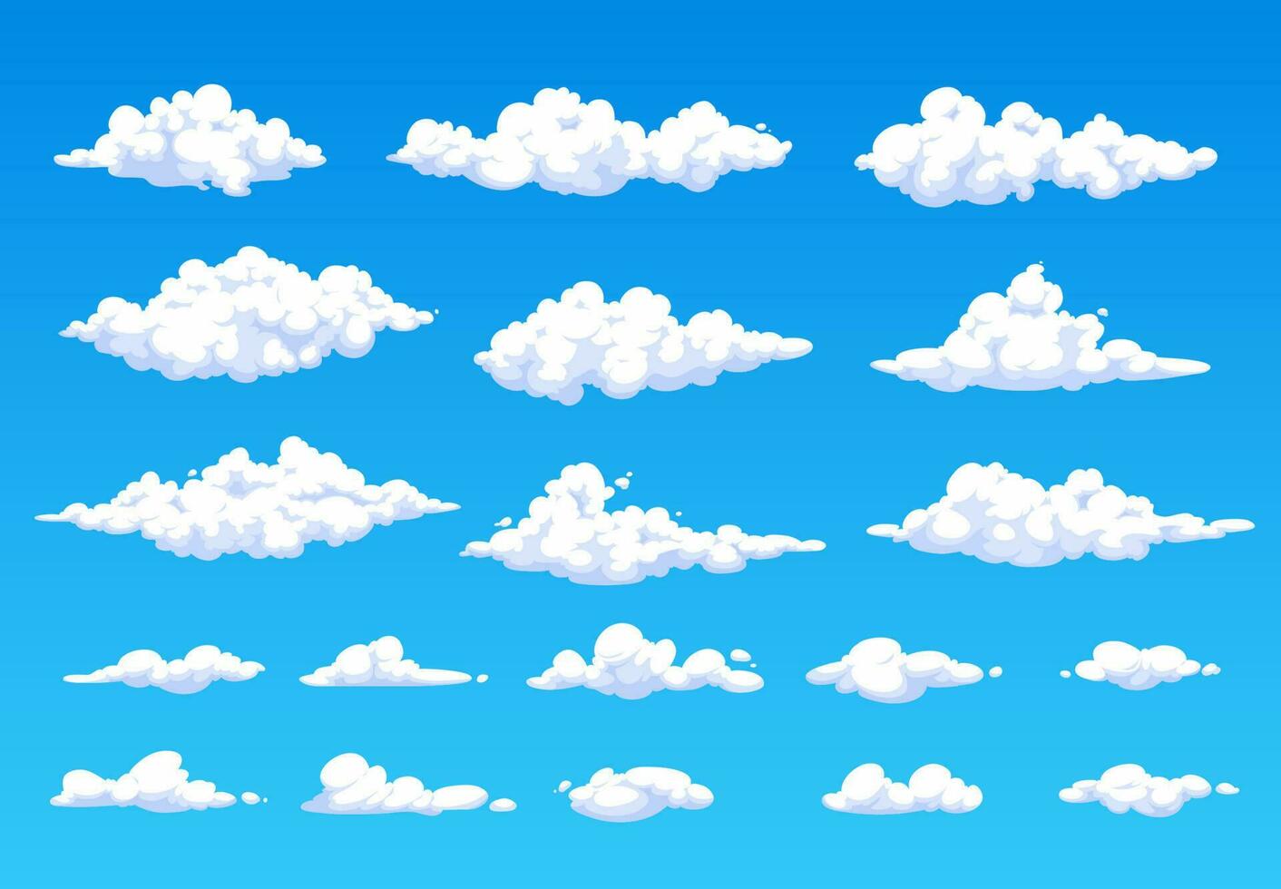 Cartoon fluffy white clouds in blue sky cloudspace vector