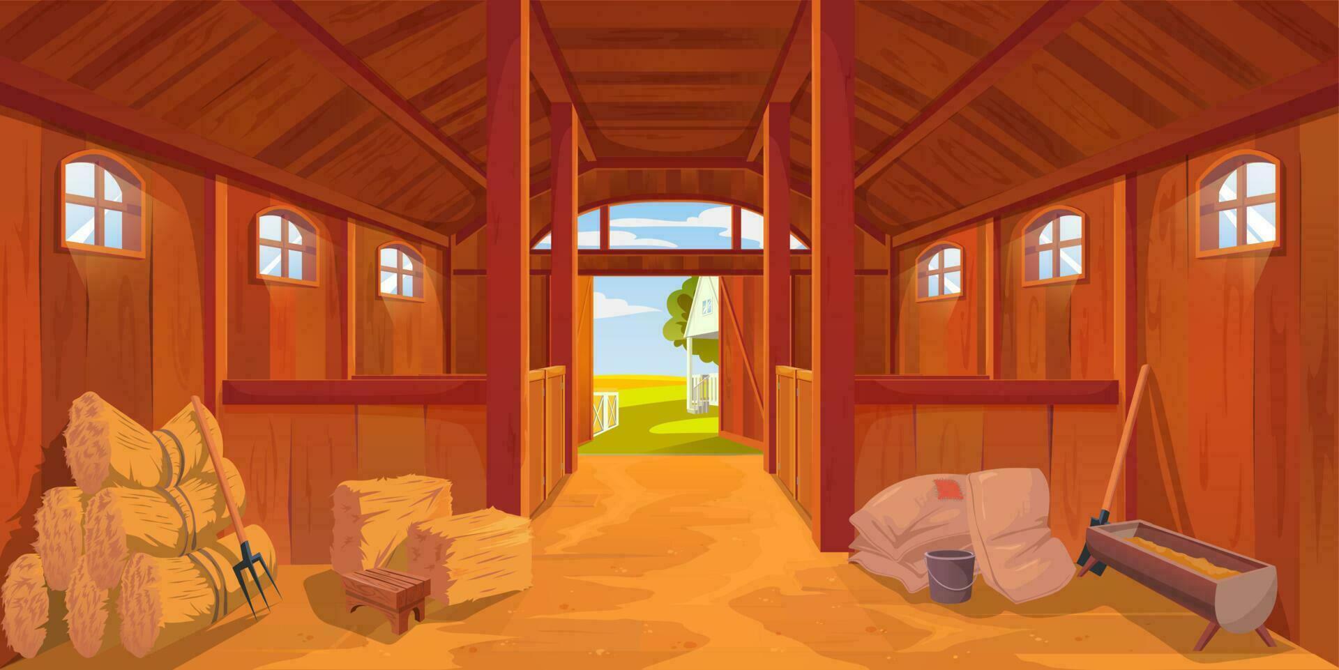 Farm stable or barn interior with sand on floor vector