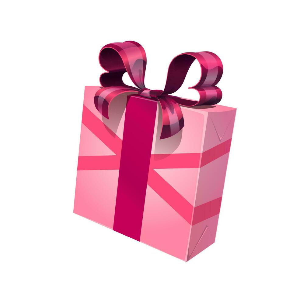 Holiday gift box, present wrapped with pink bow vector