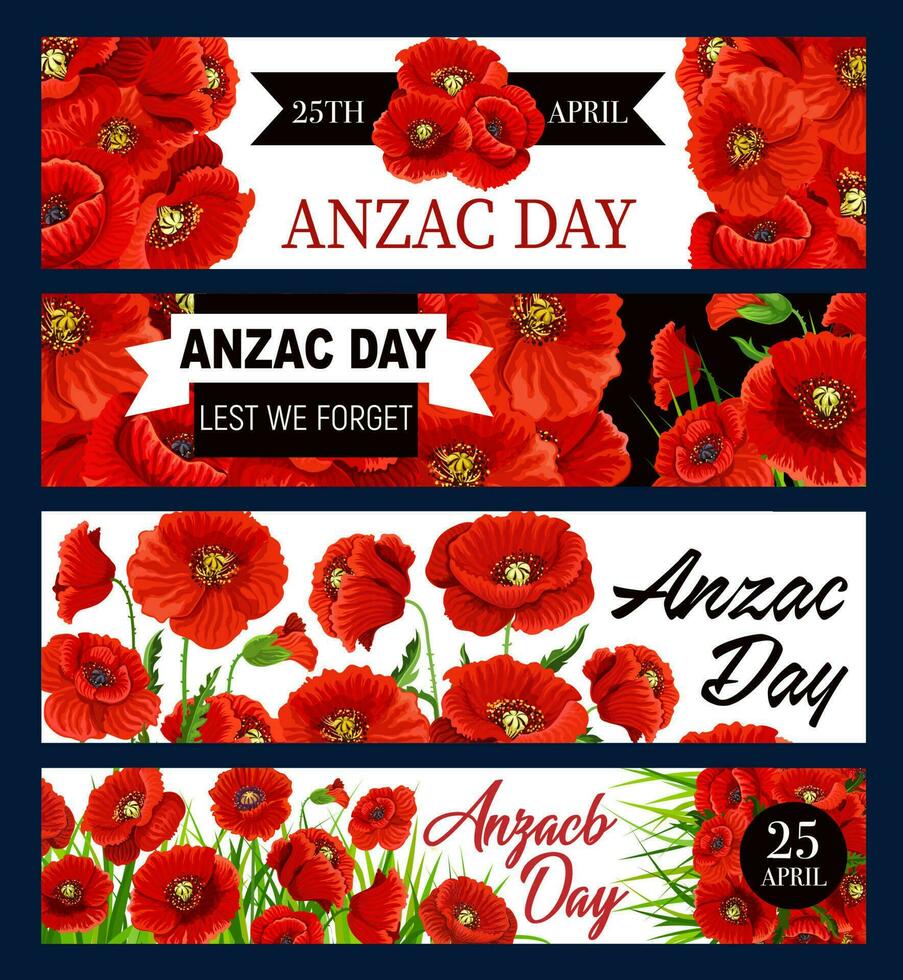 Lest we Forget, Anzac day poppy flowers vector