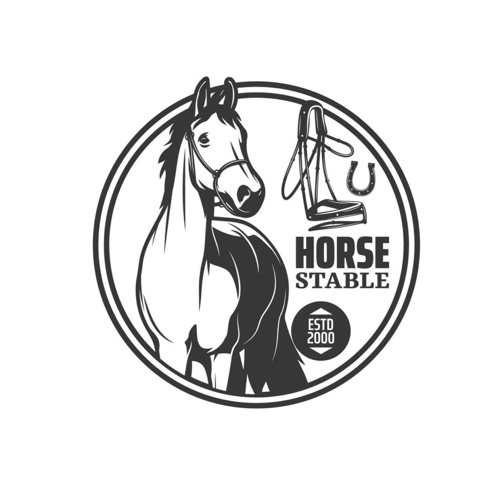 Horse stable icon, equestrian riding vector