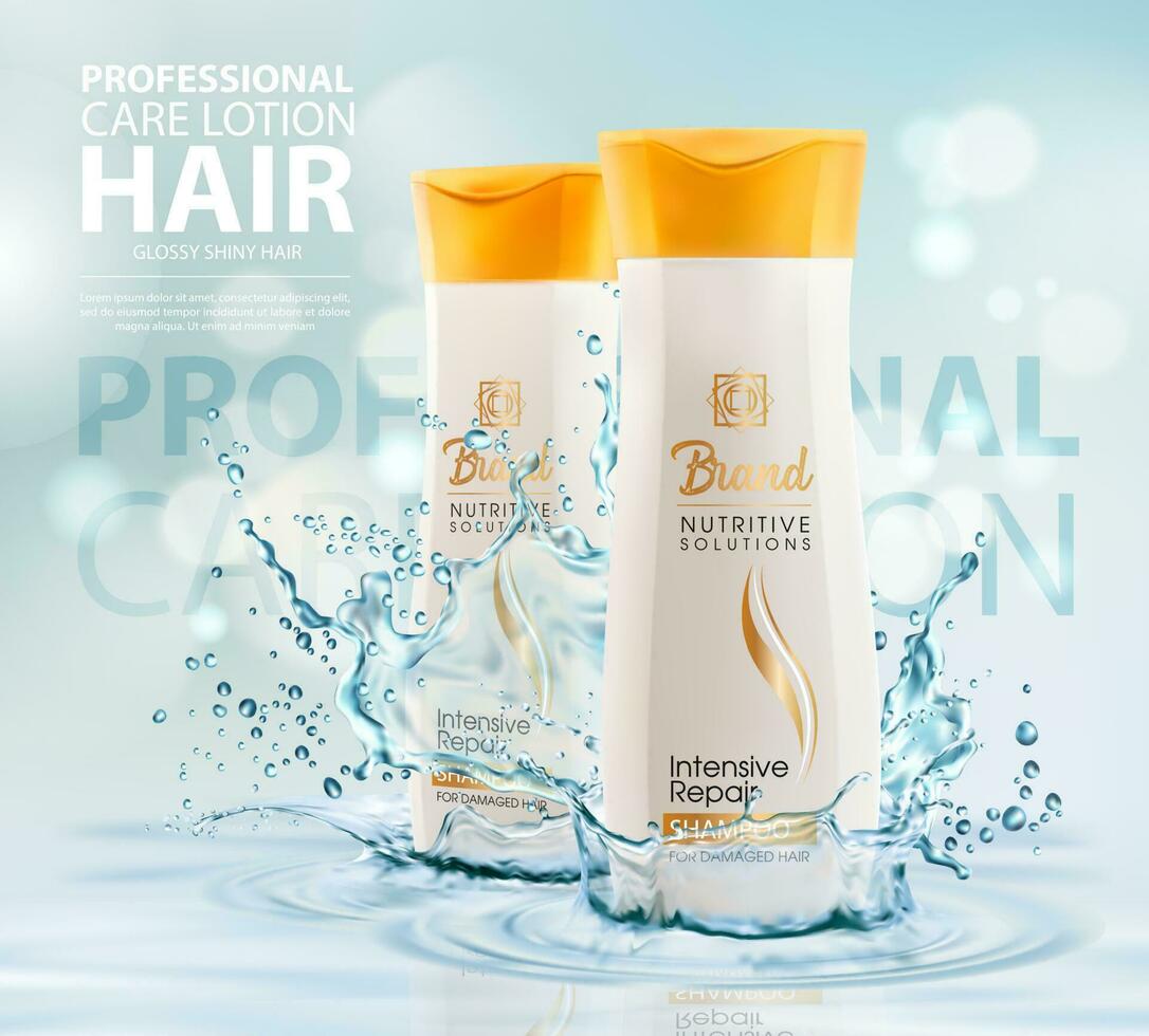 Hair shampoo or lotion in transparent water splash vector