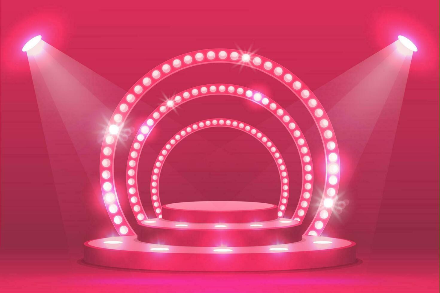 Pink podium stage with ramp lights, show scene vector