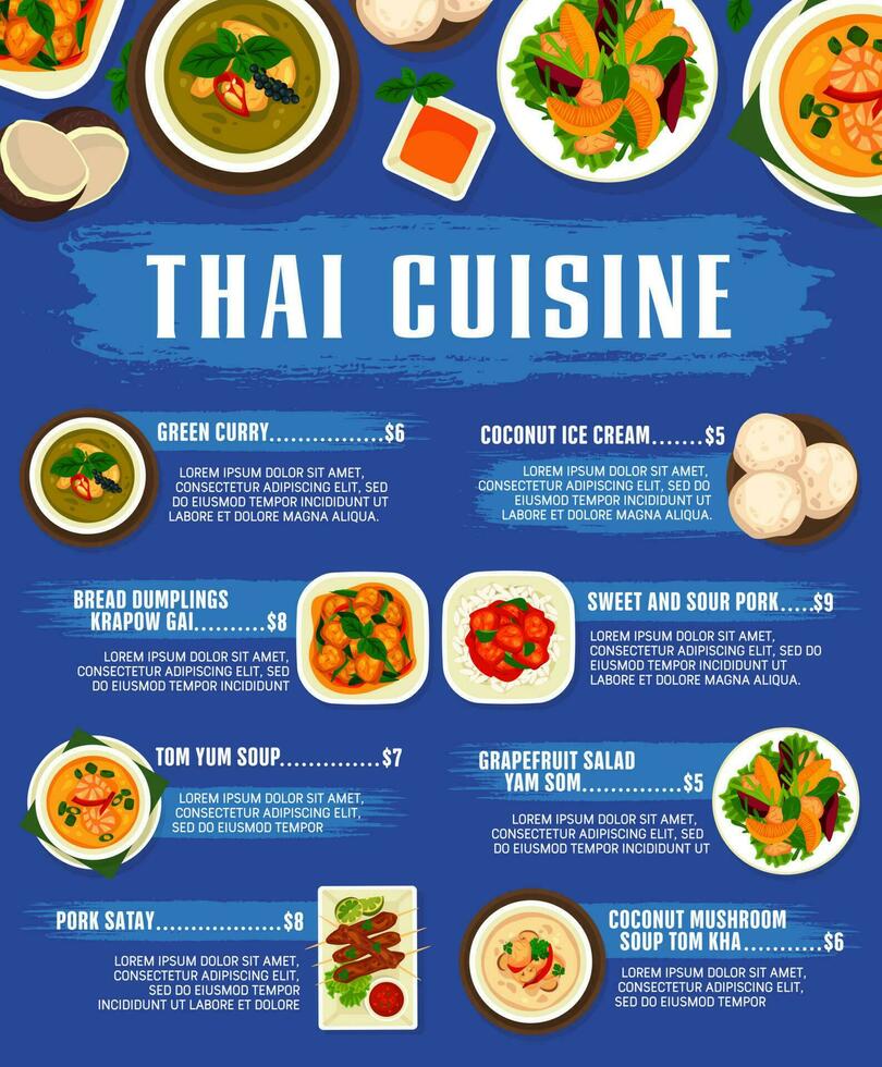 Thai food cuisine, Tom Yum soup and chicken curry vector