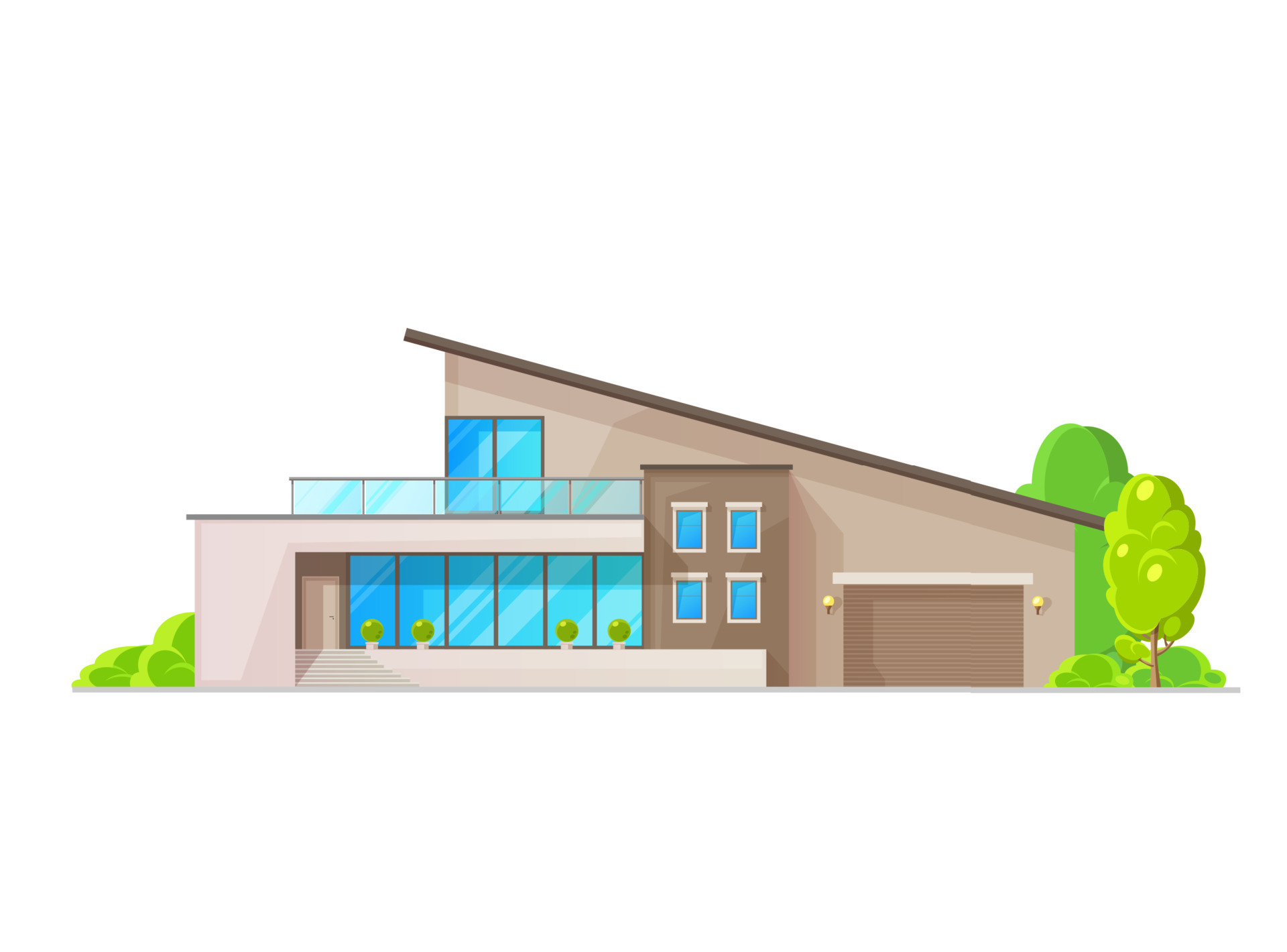 Modern house exterior with terrace and garage 23526716 Vector Art at