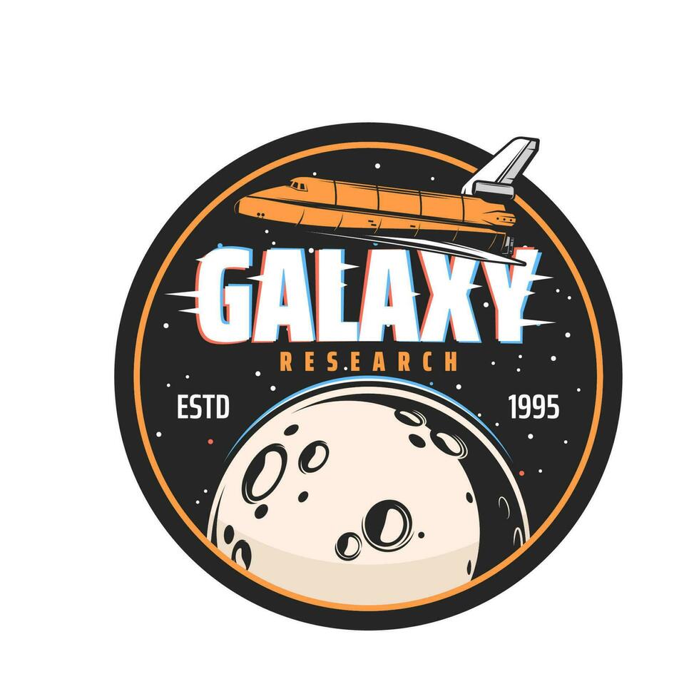 Galaxy research icon with spaceship, space, Moon vector