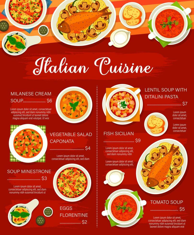 Italian cuisine vector menu template Italy meals