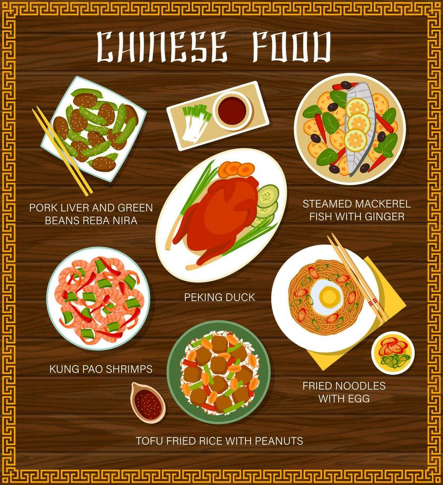 Chinese cuisine vector menu, China food meals