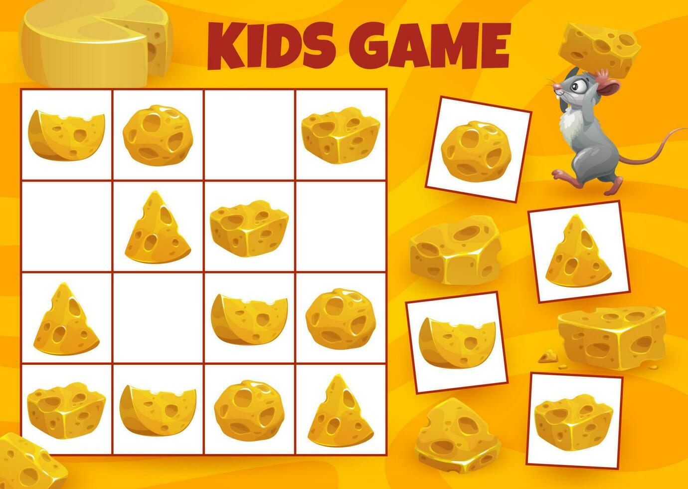 Sudoku maze game, kids rebus with cheese and mouse vector