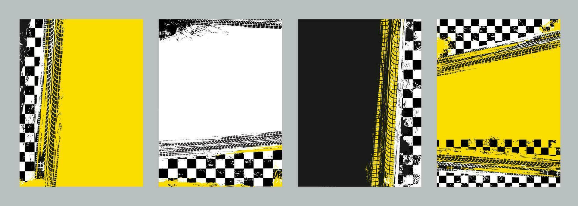 Rally background with checkered flag, tire tracks vector