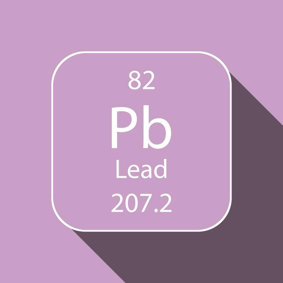 Lead symbol with long shadow design. Chemical element of the periodic table. Vector illustration.