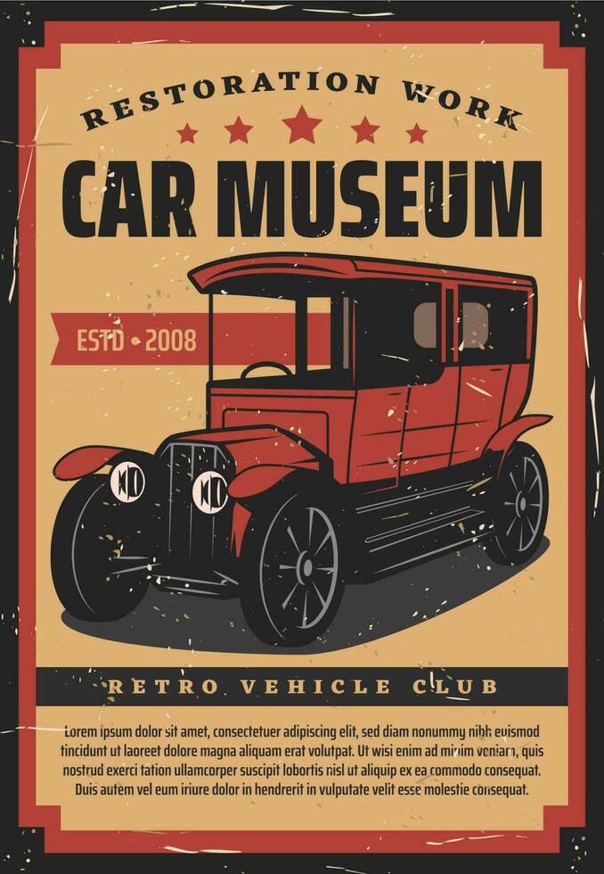 Retro cars museum vector design