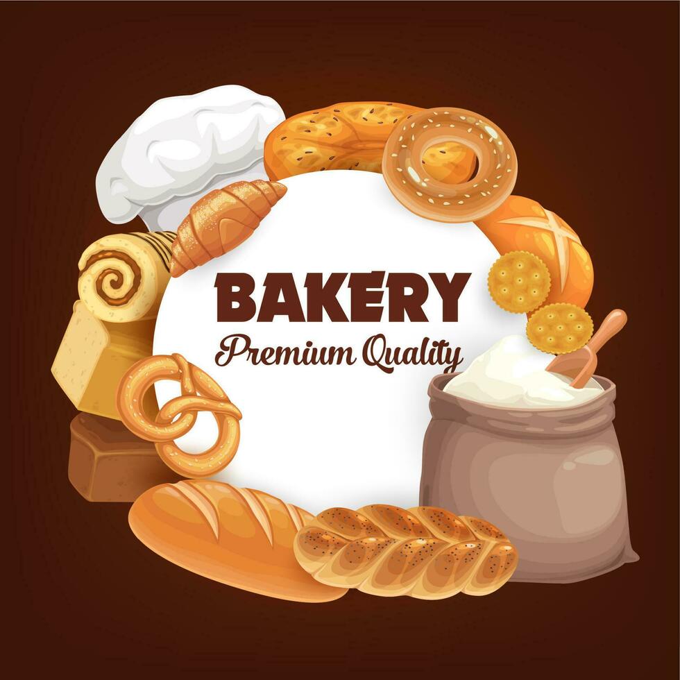 Bread, bakery shop, buns, bagels and desserts vector