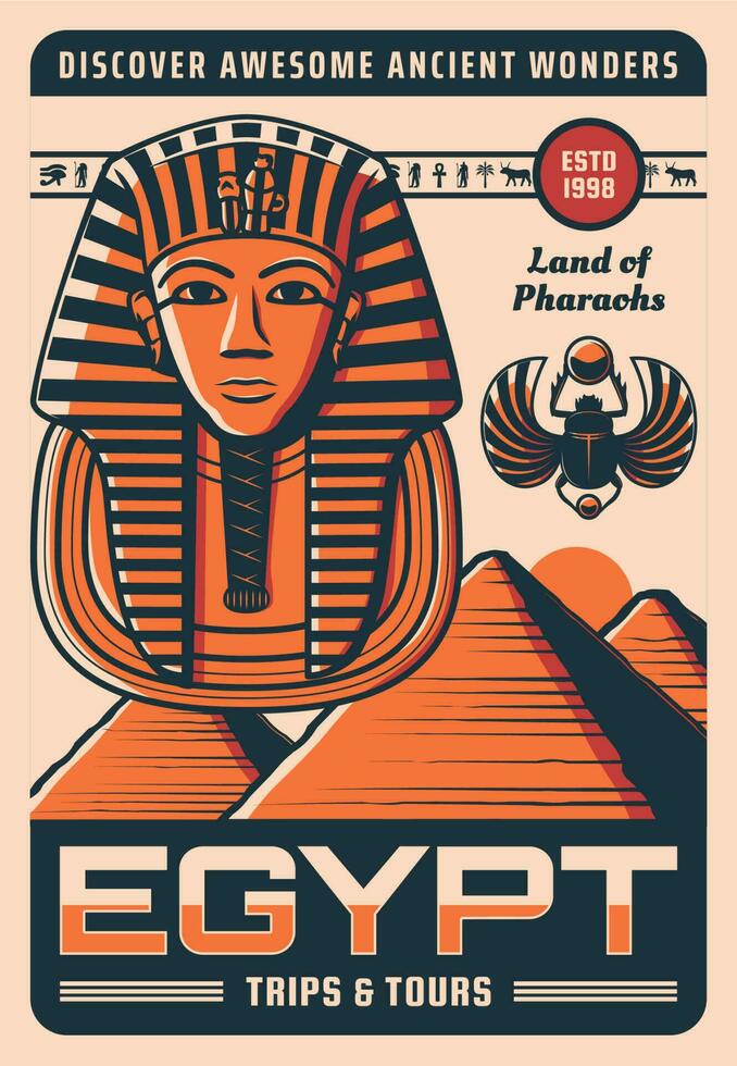 Egipto viaje póster de antiguo egipcio puntos de referencia vector
