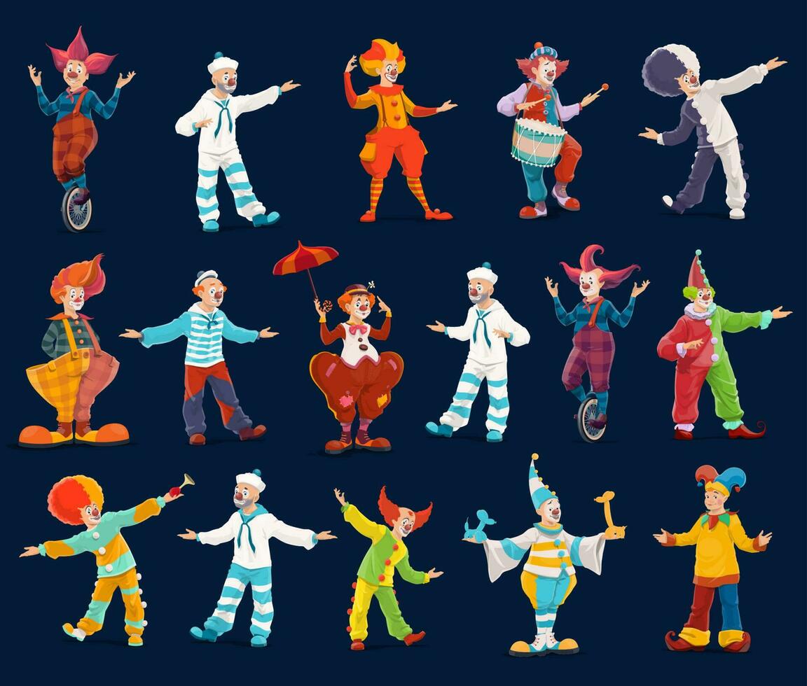 Clown or joker characters of circus, carnival show vector