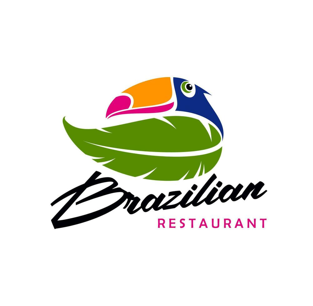 Brazilian cuisine restaurant icon, toucan and leaf vector