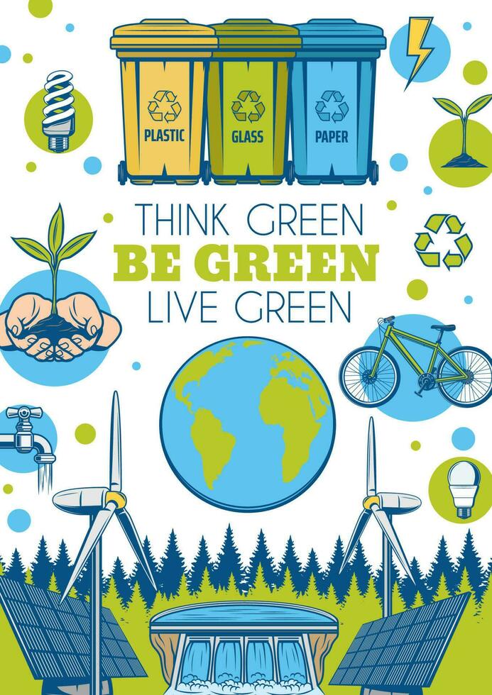 Be green vector eco poster. Environment protection