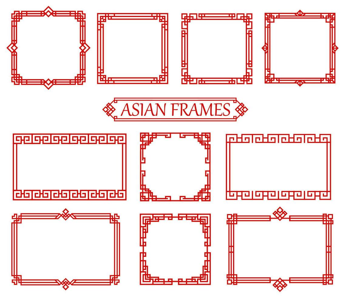 Red asian square chinese, japanese, korean frames vector