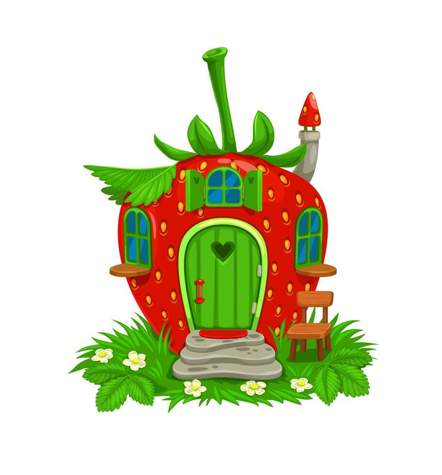 Cartoon fairytale strawberry house, berry dwelling vector