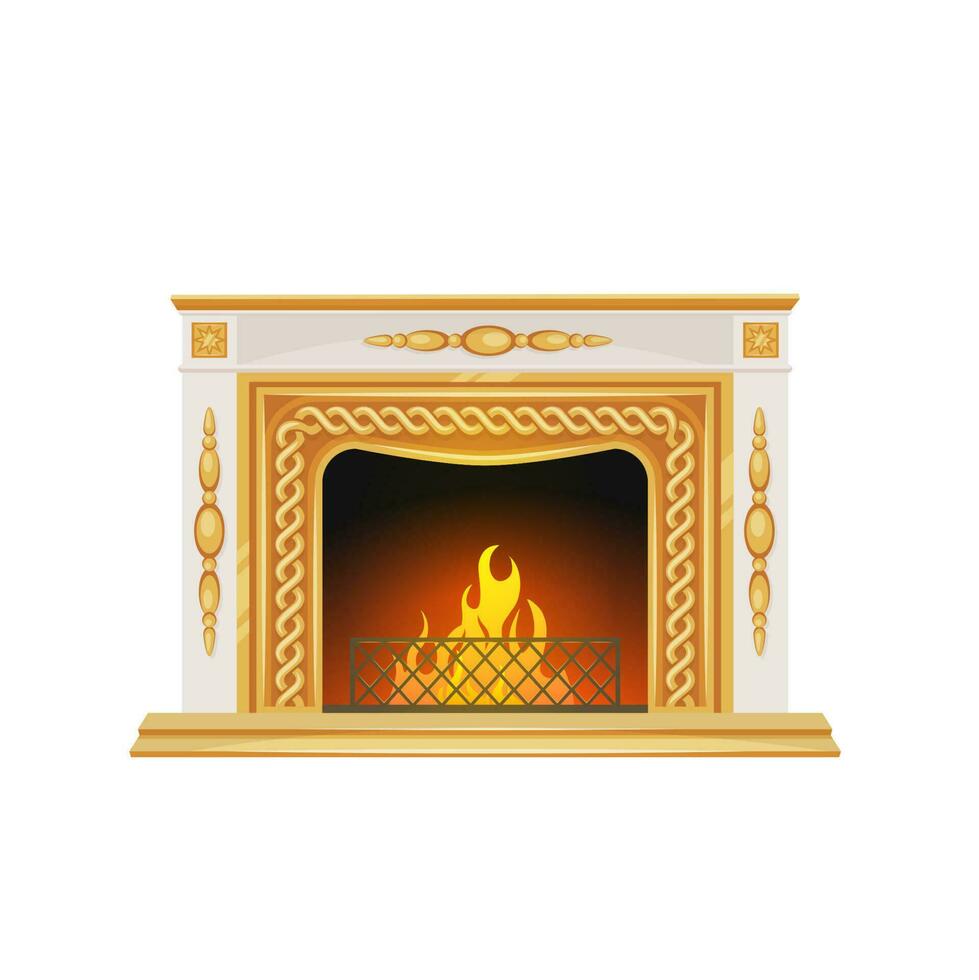 Interior fireplace with golden decorations vector