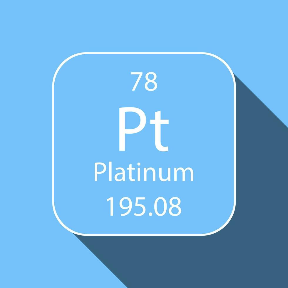 Platinum symbol with long shadow design. Chemical element of the periodic table. Vector illustration.