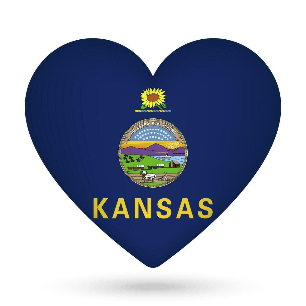 Kansas flag in heart shape. Vector illustration.