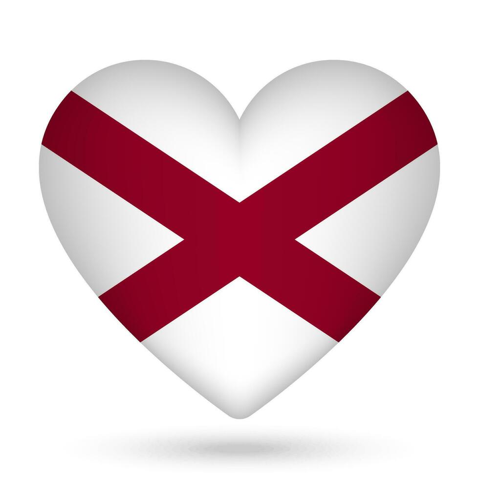 Alabama flag in heart shape. Vector illustration.