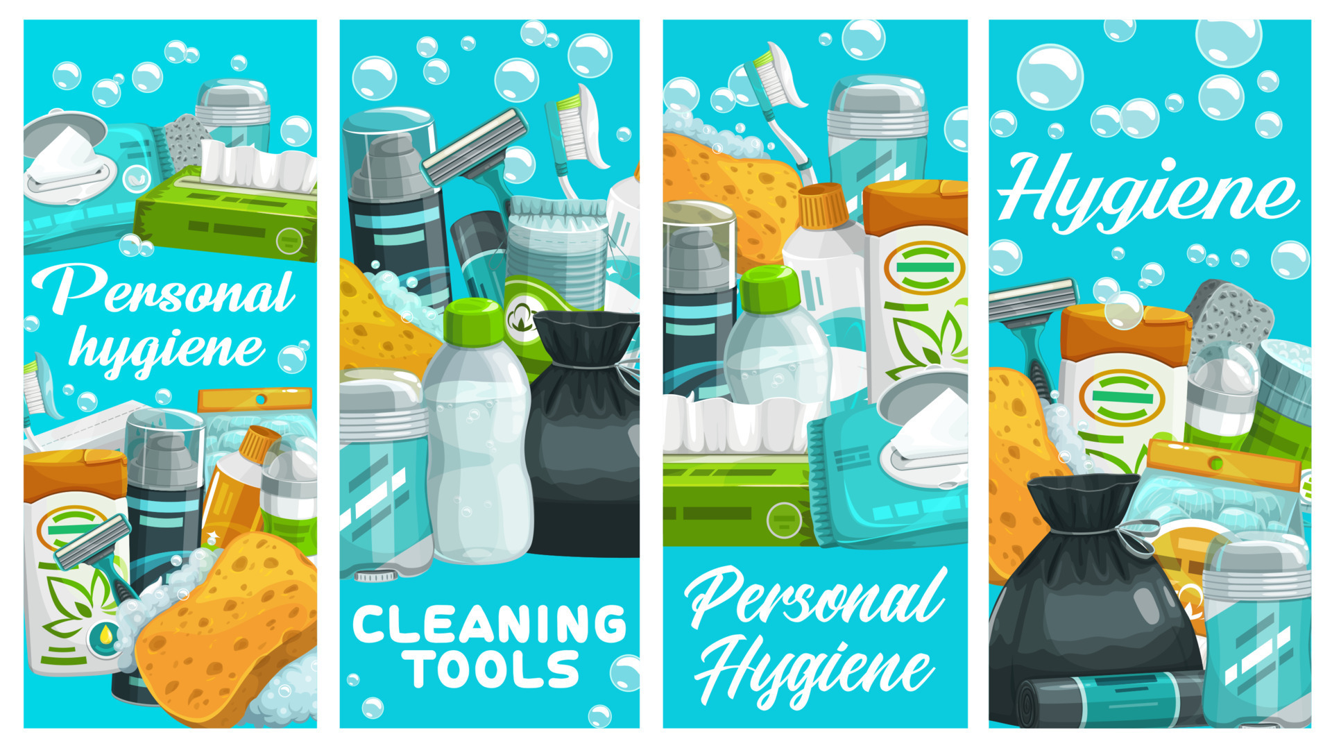 Personal hygiene products, cleaning tools 23527044 Vector Art at Vecteezy