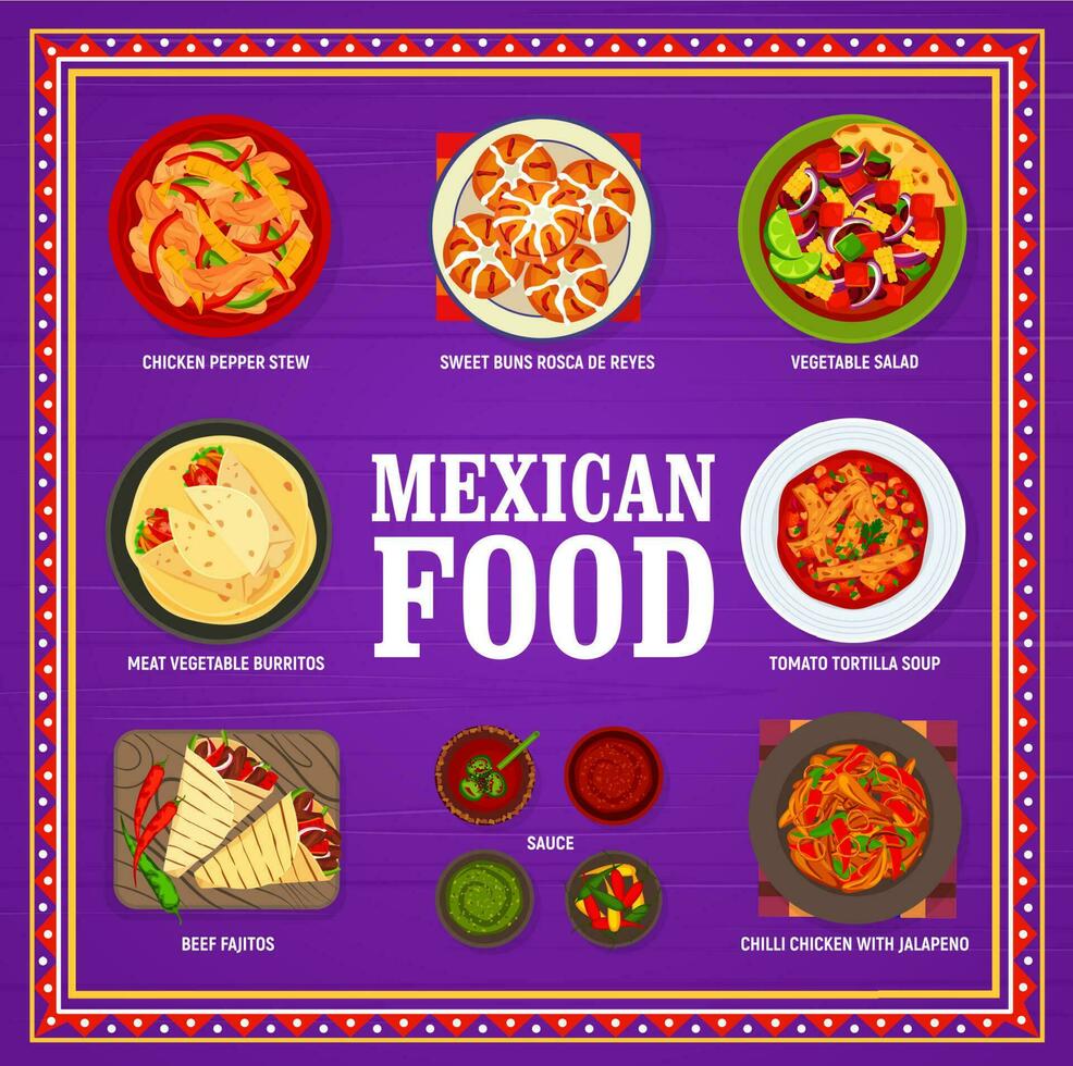 Mexican cuisine vector menu food of Mexico, meals